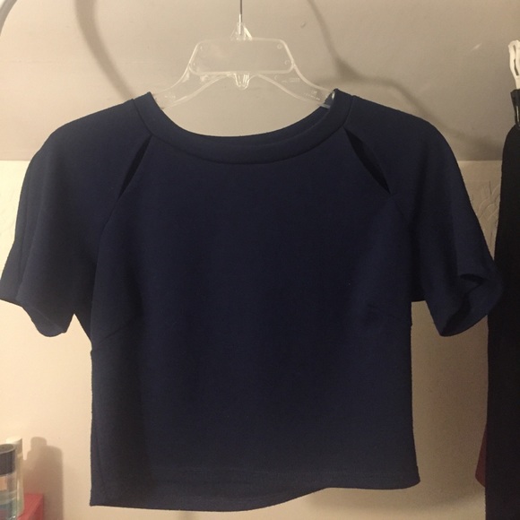 Navy Blue cropped shirt, with collarbone cut outs - Picture 5 of 8